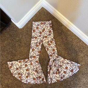 Girls Baseball Print Bell-Bottom Pants